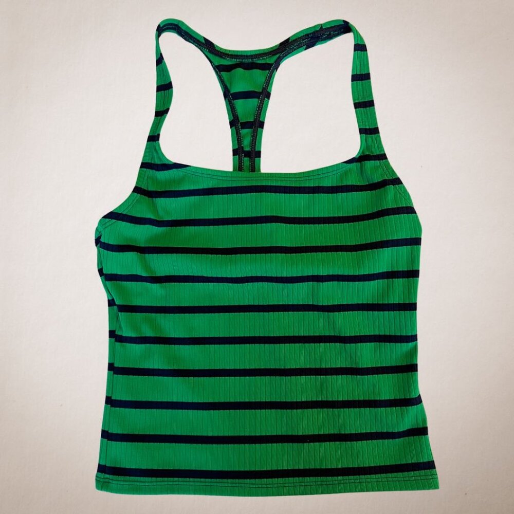 Green and Navy Striped Racerback Tank Top